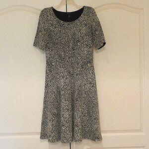 Lands’ End tweed dress, black and white, fit and flare, Small